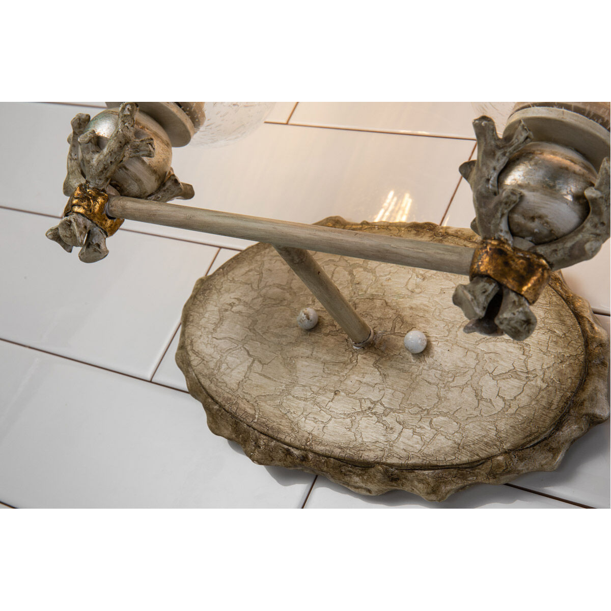 Trellis 2 Light 14 inch Hand-painted with putty patina and silver leaf orb Bath Light Wall Light